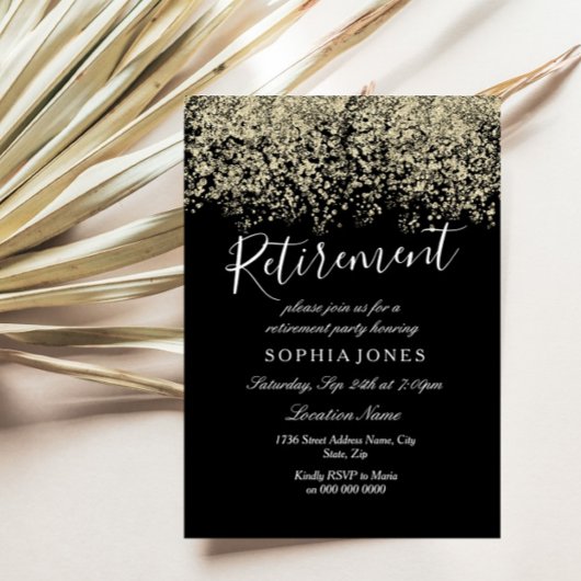 Pensioenpartij Gold Glitter Confetti Invite Kaart