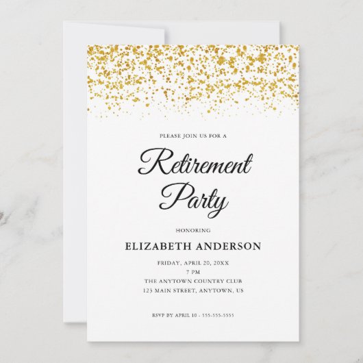 Pensioenpartij Gold Glitter Confetti Kaart (Voorkant)