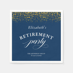 Pensioenpartij Gold Glitter Elegant Script Blue Servet