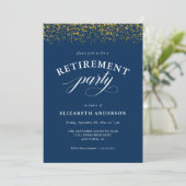 Pensioenpartij Gold Glitter Script Blue Kaart (Staand voorkant)