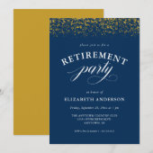 Pensioenpartij Gold Glitter Script Blue Kaart (Voorkant / Achterkant)