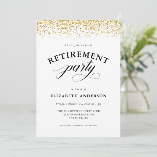 Pensioenpartij Gold Glitter Script Kaart (Staand voorkant)