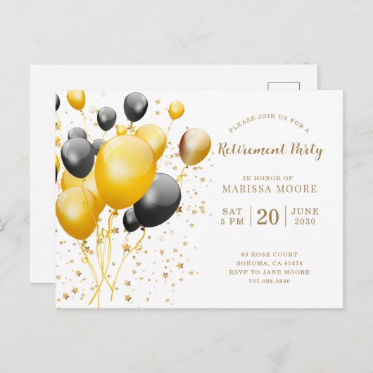 Pensioenpartij Gold Roos en goud Aankondigingskaart (Voorkant / Achterkant)