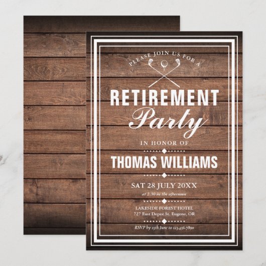 Pensioenpartij Golf Rustic Wood Panels Kaart (Voorkant / Achterkant)