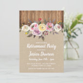 Pensioenpartij Houthandbrak Floral Rustic Invite Kaart (Staand voorkant)