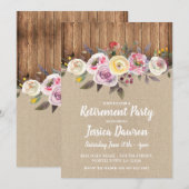 Pensioenpartij Houthandbrak Floral Rustic Invite Kaart (Voorkant / Achterkant)