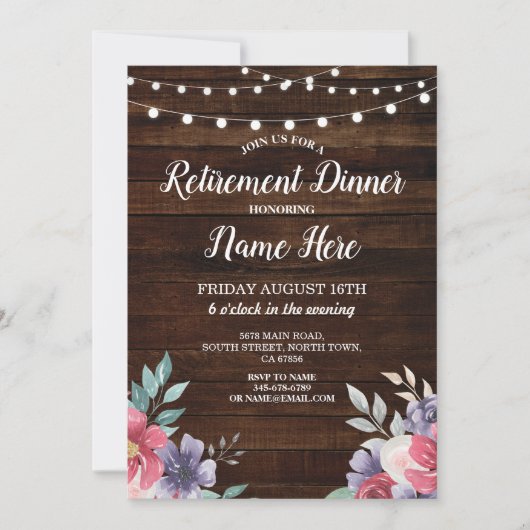 Pensioenpartij in ruste hout RozeFlowers nodigt ui Kaart (Voorkant)