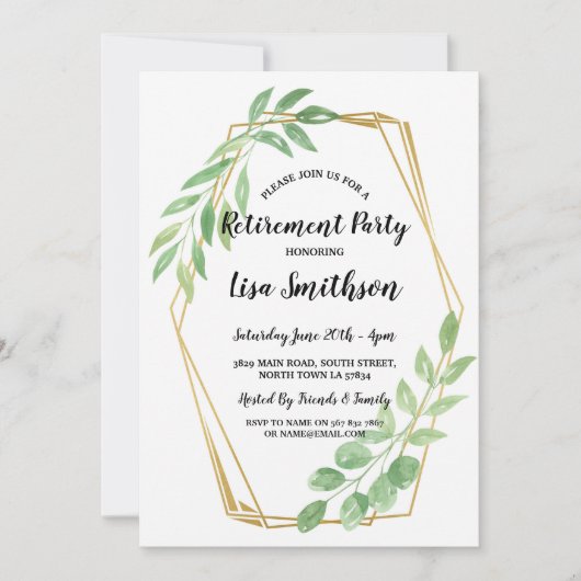 Pensioenpartij laat gouden Lijst zomeruitnodiging Kaart (Voorkant)