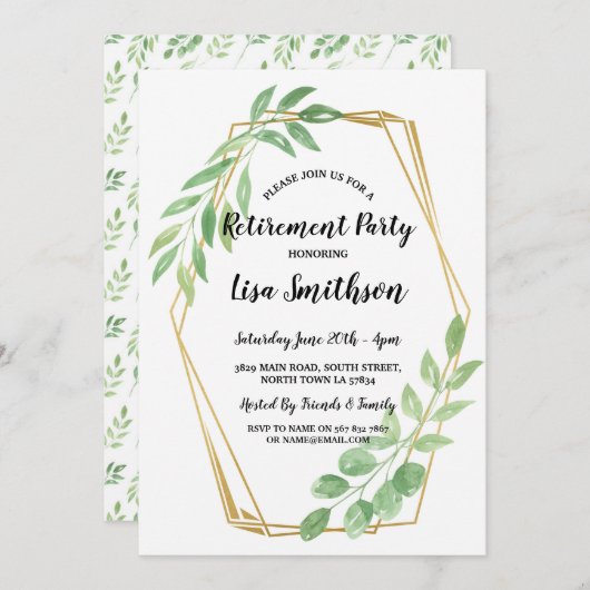 Pensioenpartij laat gouden Lijst zomeruitnodiging Kaart (Voorkant / Achterkant)