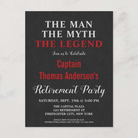 Pensioenpartij Legende brandweerman Uitnodiging Briefkaart (Voorkant)