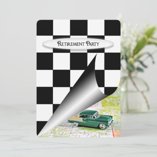 Pensioenpartij met oude auto kaart (Staand voorkant)