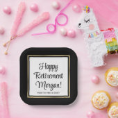 Pensioenpartij Modern Black, White & Gold Square Papieren Bordje (Feest)