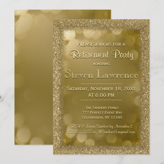 Pensioenpartij | Modern Gold Bokeh Glitter Kaart (Voorkant / Achterkant)