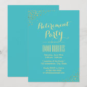 Pensioenpartij Modern Gold Stippen Turquoise Kaart (Voorkant / Achterkant)