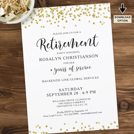 Pensioenpartij Modern Script Gold Confetti Kaart