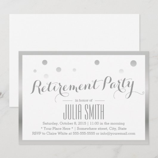 Pensioenpartij Modern Silver Confetti Stippen Kaart (Voorkant / Achterkant)