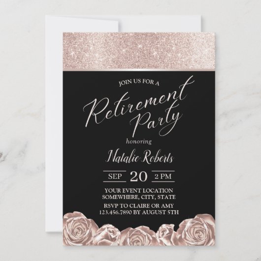 Pensioenpartij Moderne Roos Gold Foil Flowers Kaart (Voorkant)