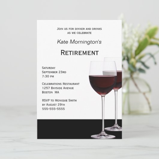 Pensioenpartij Moderne zwarte en witte rode wijn Kaart (Staand voorkant)