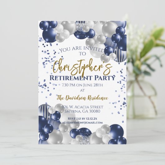 Pensioenpartij Navy ballonnen Kaart (Staand voorkant)