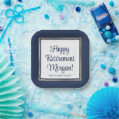 Pensioenpartij Navy Blue, White & Gold Square Papieren Bordje (Feest)
