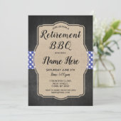 Pensioenpartij nodigt Blue Gingham BBQ Burlap uit Kaart (Staand voorkant)