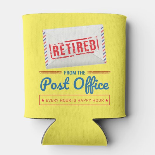 Pensioenpartij postpostale postbeambte in ruste blikjeskoeler (Achterkant)