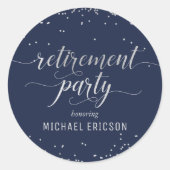 Pensioenpartij Ronde Sticker Elegant Silver Navy (Voorkant)