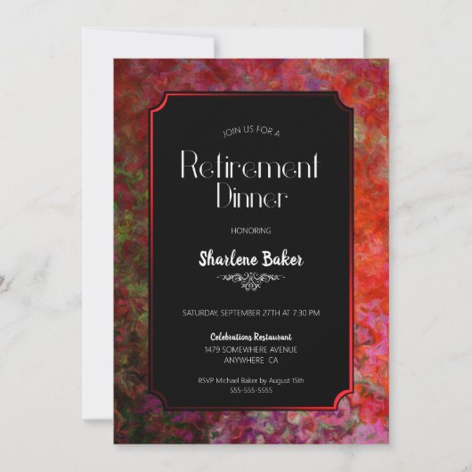 Pensioenpartij Rood en zwart diner Kaart (Voorkant)