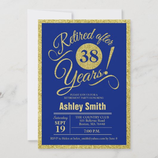 Pensioenpartij - Royal Blue Gold Invitation Kaart (Voorkant)