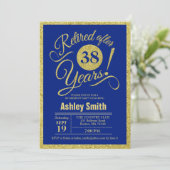 Pensioenpartij - Royal Blue Gold Invitation Kaart (Staand voorkant)
