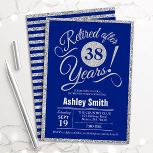 Pensioenpartij - Royal Blue Silver Invitation Kaart