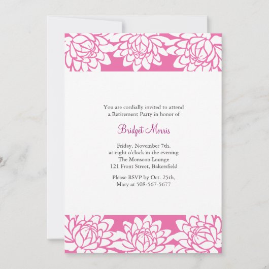 Pensioenpartij Roze Modern en Floral Invite Kaart (Voorkant)