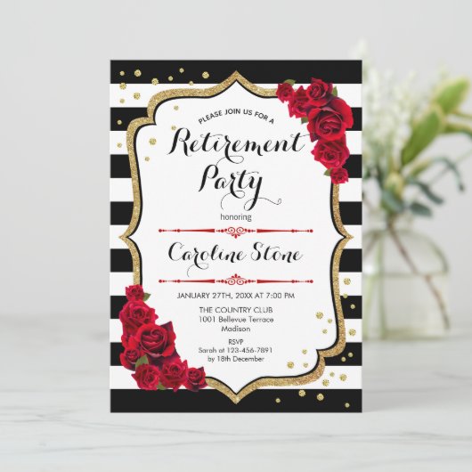 Pensioenpartij - Rozen met zwarte witte strepen Kaart (Staand voorkant)