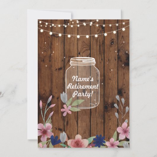Pensioenpartij Rustic Jar Wood Floral Invite Kaart (Achterkant)
