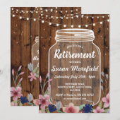 Pensioenpartij Rustic Jar Wood Floral Invite Kaart (Voorkant / Achterkant)