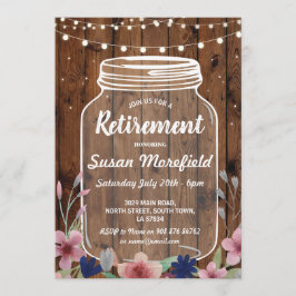 Pensioenpartij Rustic Jar Wood Floral Invite Kaart