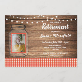 Pensioenpartij Rustic Jar Wood Red Gingham Foto Kaart