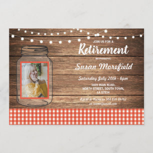 Pensioenpartij Rustic Jar Wood Red Gingham Foto Kaart