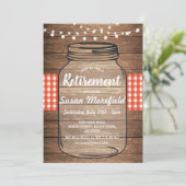 Pensioenpartij Rustic Jar Wood Red Gingham Kaart (Staand voorkant)