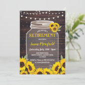 Pensioenpartij Rustic Jar Wood Sunflower Invite Kaart (Staand voorkant)