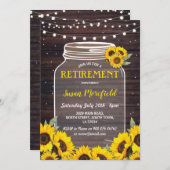 Pensioenpartij Rustic Jar Wood Sunflower Invite Kaart (Voorkant / Achterkant)