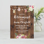 Pensioenpartij Rustic Jars Wood Floral Invite Kaart (Staand voorkant)