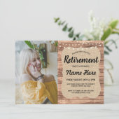 Pensioenpartij Rustic Remoe Wood Burlap Foto Kaart (Staand voorkant)