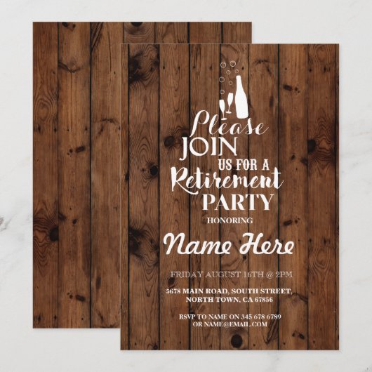Pensioenpartij Rustige in ruste houtwijn Uitnodigi Kaart (Voorkant / Achterkant)