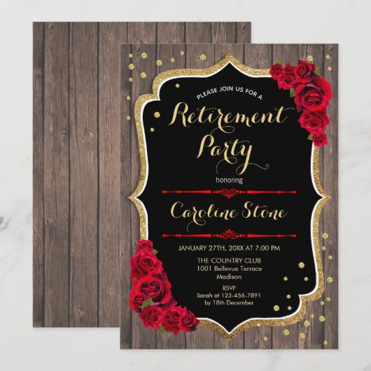 Pensioenpartij - Rustige rode houtrozen Kaart (Voorkant / Achterkant)