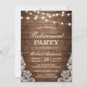 Pensioenpartij | Rustige Wood String Lights Lace Kaart (Voorkant)