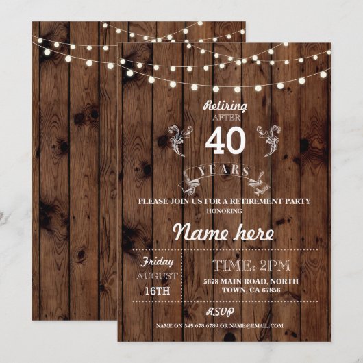 Pensioenpartij Rustisch in ruste houten kazen uitn Kaart (Voorkant / Achterkant)