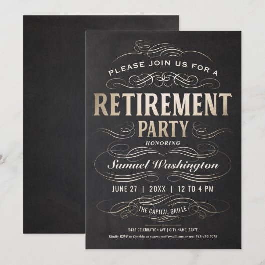 Pensioenpartij Uitnodigingen Gold Foil Scrollwork (Voorkant / Achterkant)