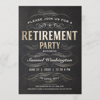 Pensioenpartij Uitnodigingen Gold Foil Scrollwork