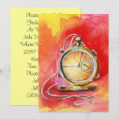 Pensioenpartij Uitnodigingen Gold Pocket Watch (Voorkant / Achterkant)